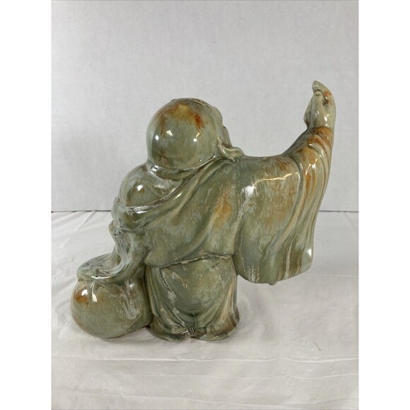 Happy Buddha Pointing Right Green Rare Hotei Smiling Wealth Prosperity Vintage - Picture 4 of 12